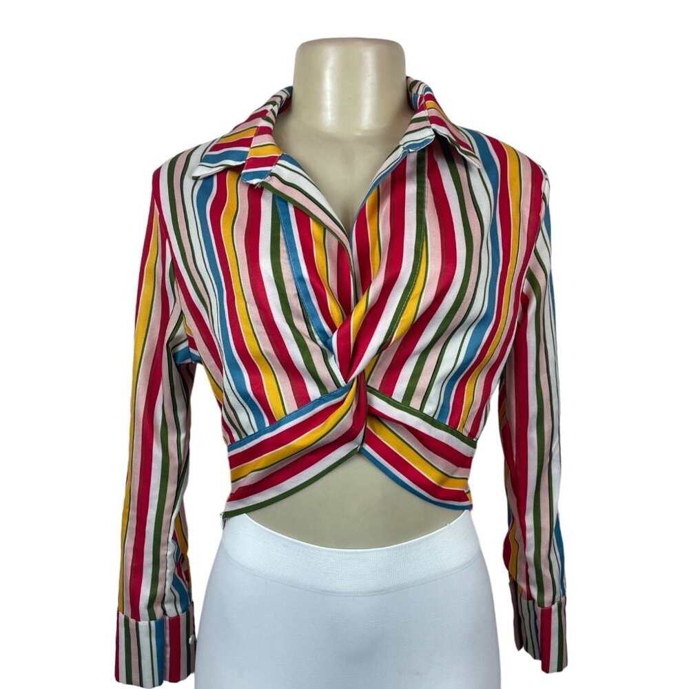 Vintage 90s Harmony Women's Vibrant Multicolored Stripes Pattern Top Sz- L